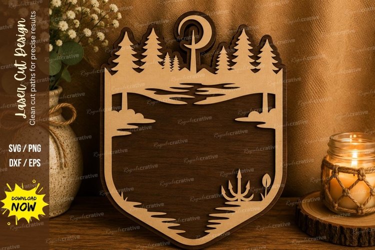 Forest Lake Frame Laser Cut SVG File forest lake frame svg,