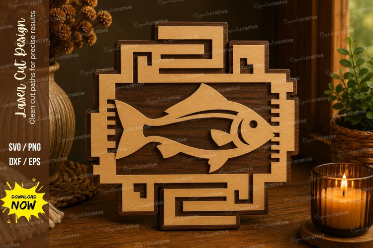 Fish Geometric Frame Laser Cut SVG File fish geometric svg,