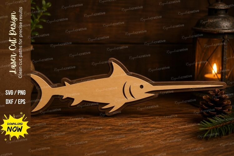 Swordfish Laser Cut SVG File swordfish svg, marlin fish svg example image 1