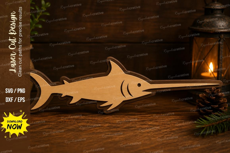 Swordfish Laser Cut SVG File swordfish svg, marlin fish svg