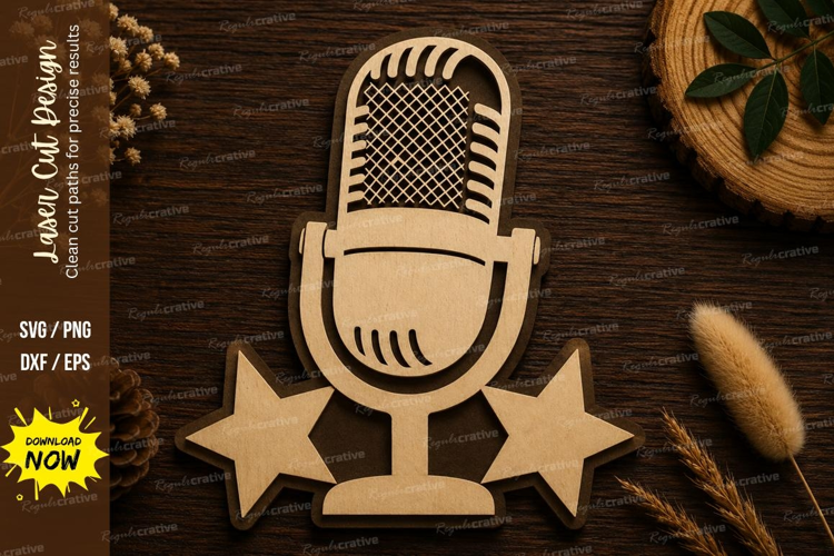 Microphone Stars Laser Cut SVG File microphone svg, podcast