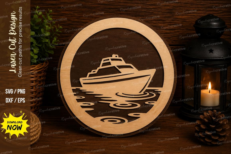 Cruise Ship Round Laser Cut SVG File cruise ship svg, ship