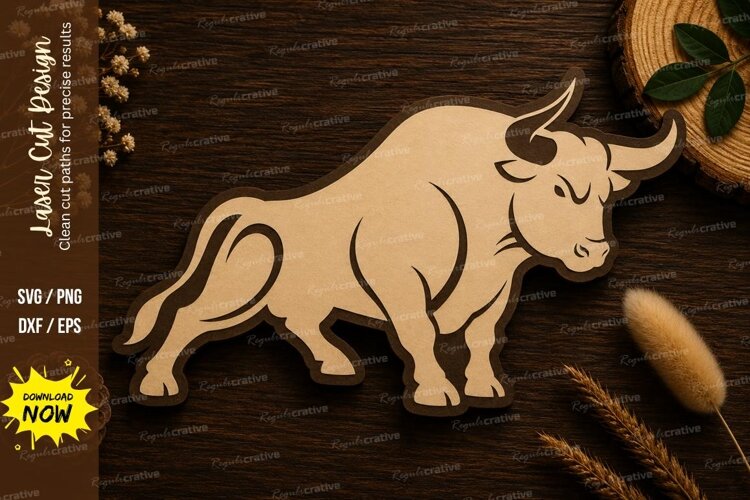 Charging Bull Laser Cut SVG File bull svg, charging bull svg example image 1