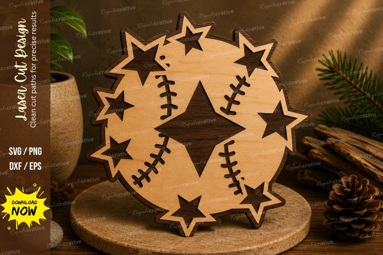 Baseball Stars Wreath Laser Cut SVG File baseball wreath svg