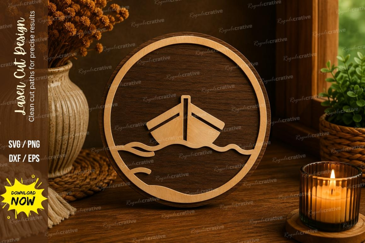 Mountain Lake Boat Laser Cut SVG File mountain lake boat svg