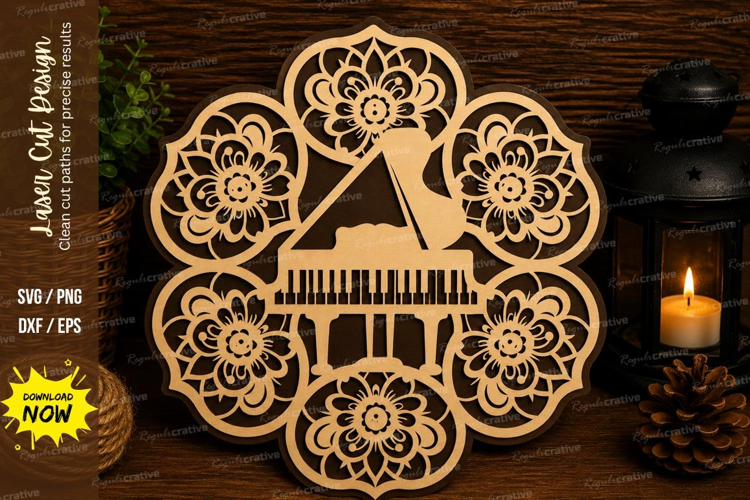 Piano Floral Mandala Laser Cut SVG File piano floral mandala