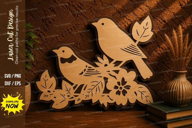 Floral Bird Couple Laser Cut SVG File bird svg, bird couple