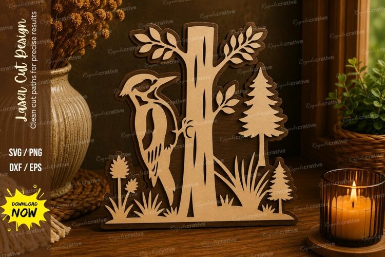 Woodpecker Forest Laser Cut SVG File woodpecker forest svg, example image 1