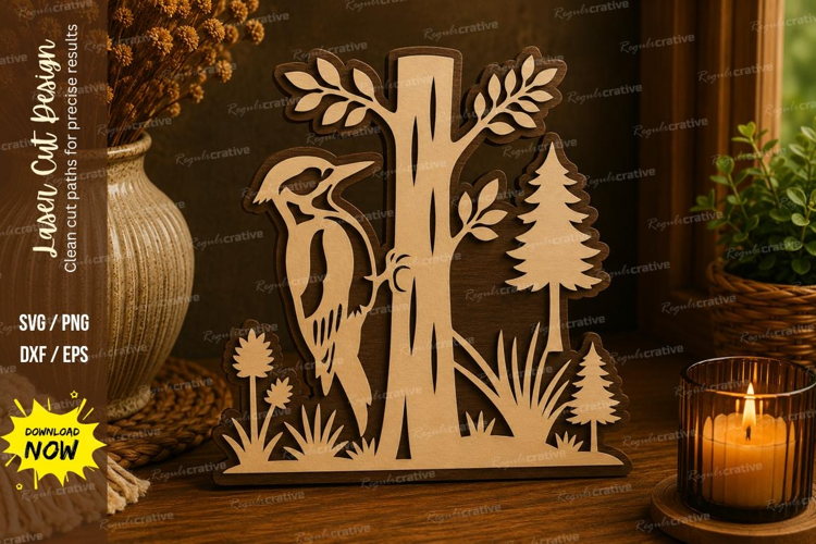 Woodpecker Forest Laser Cut SVG File woodpecker forest svg,