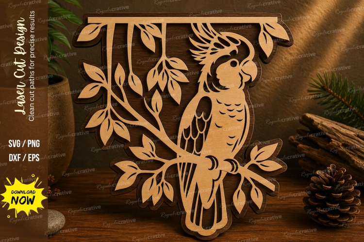Cockatoo Branch Laser Cut SVG File cockatoo svg, parrot bran