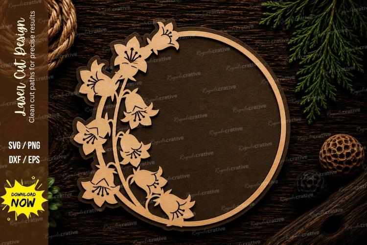 Floral Round Frame Laser Cut SVG File floral round frame svg