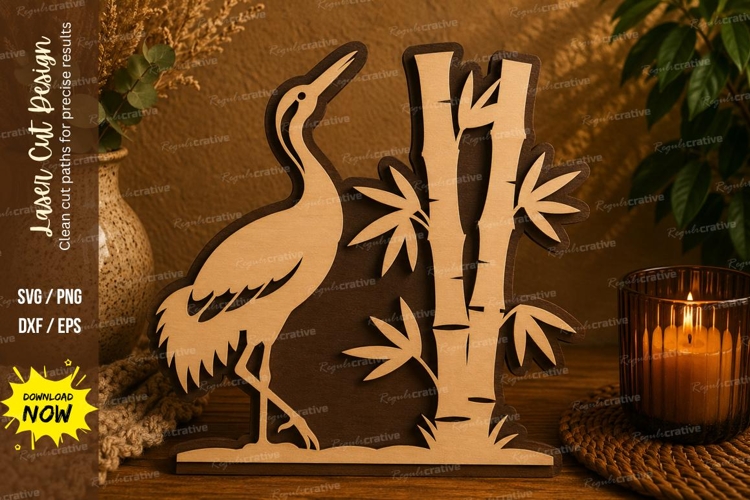 Heron Bamboo Laser Cut SVG File heron svg, crane bird svg,