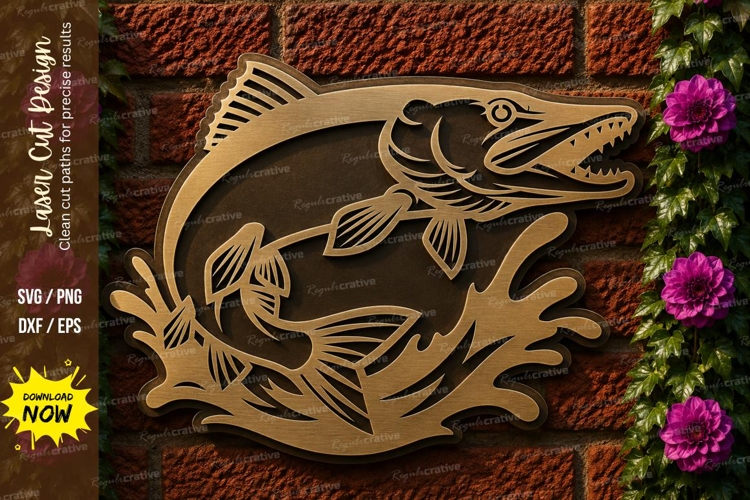 Jumping Bass Fish Laser Cut SVG File jumping bass fish svg,