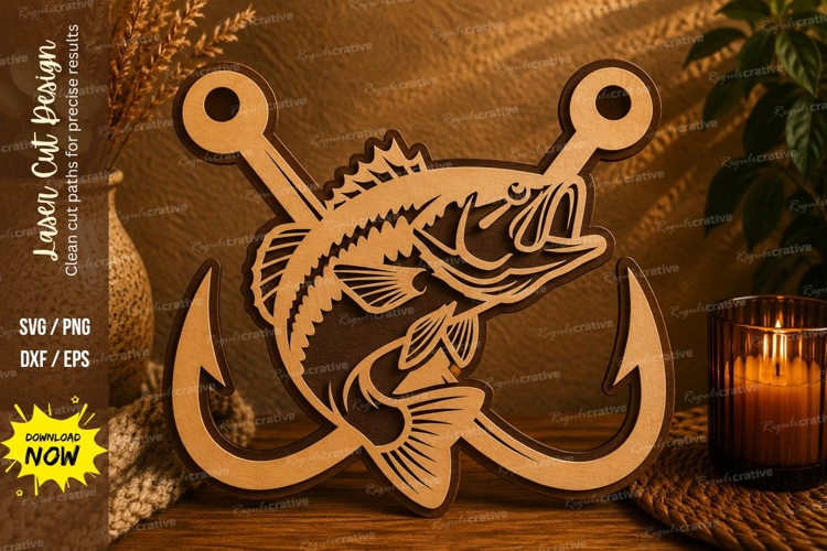 Bass Fish Anchor Laser Cut SVG File bass fish anchor svg