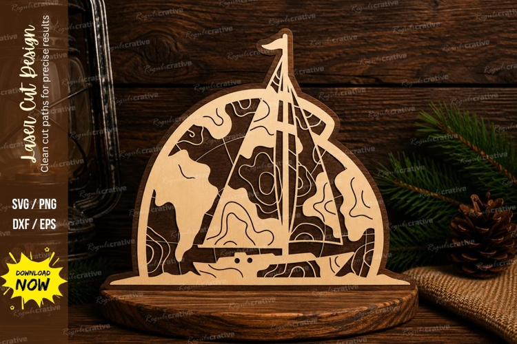 Mountain Sailboat Laser Cut SVG File mountain sailboat svg,