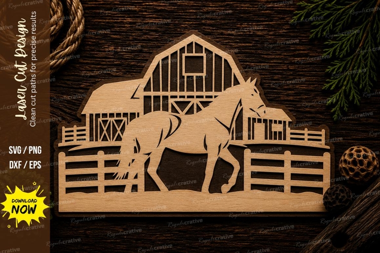Horse Barn Scene Laser Cut SVG File horse barn svg, horse