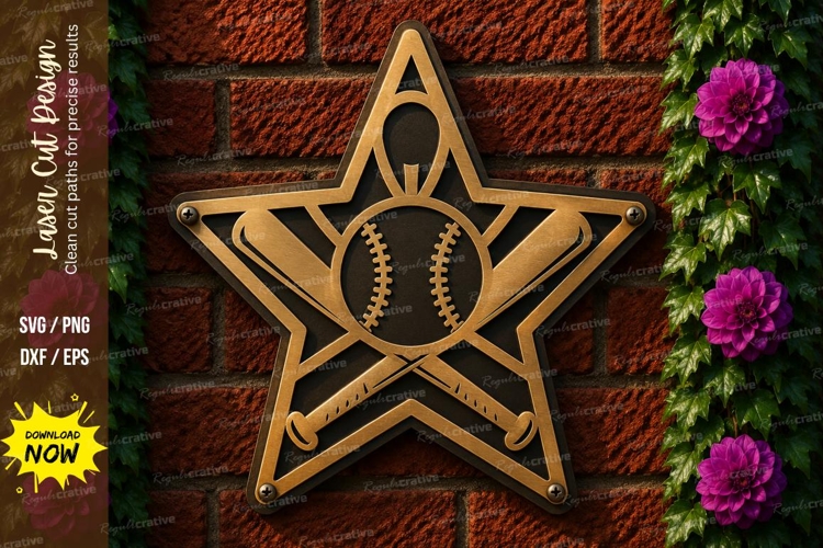 Baseball Star Laser Cut SVG File baseball star svg, baseball