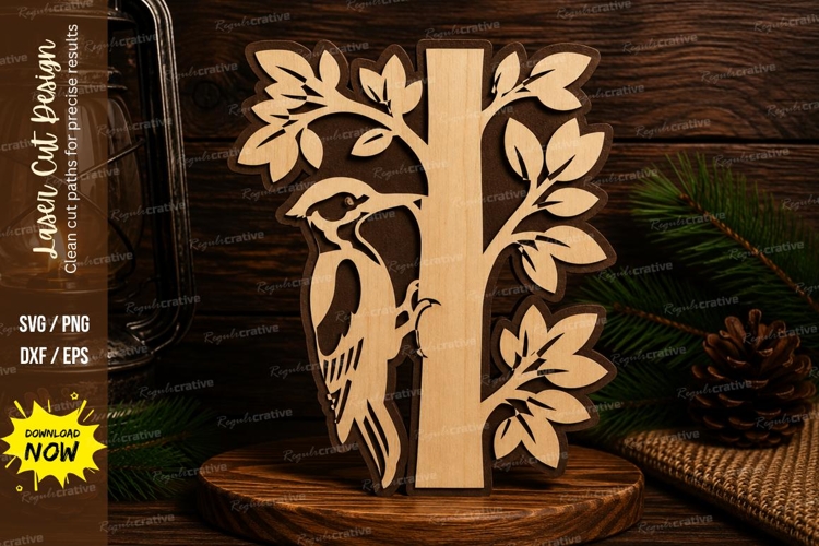 Woodpecker Tree Laser Cut SVG File woodpecker svg, woodpecke