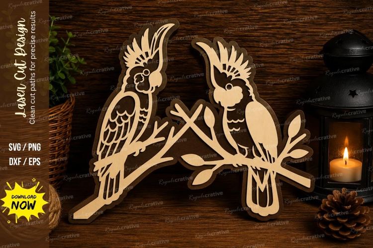 Cockatoo Birds Branch Laser Cut SVG File cockatoo svg, cocka
