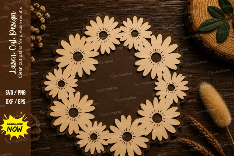 Daisy Flower Wreath Laser Cut SVG File daisy wreath svg