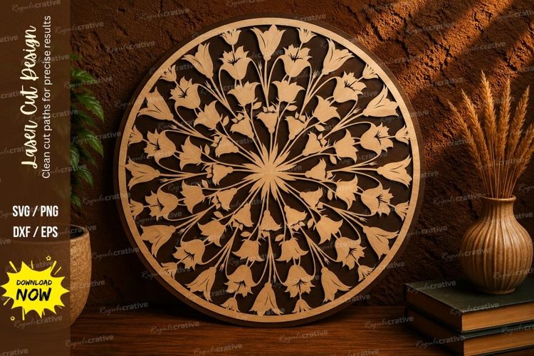Floral Mandala Circle Laser Cut SVG File floral mandala svg