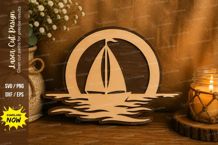 Sailboat Ocean Circle Laser Cut SVG File sailboat svg, ocean