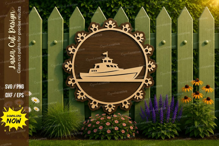 Cruise Ship Floral Circle Laser Cut SVG File cruise ship svg
