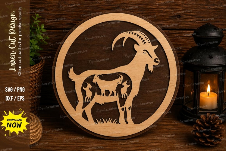 Mountain Goat Circle Laser Cut SVG File mountain goat svg,