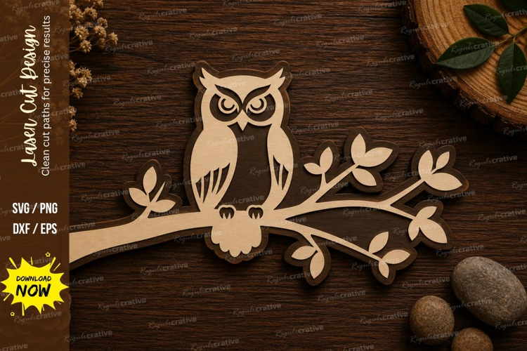 Owl Branch Laser Cut SVG File owl svg, owl branch svg, owl