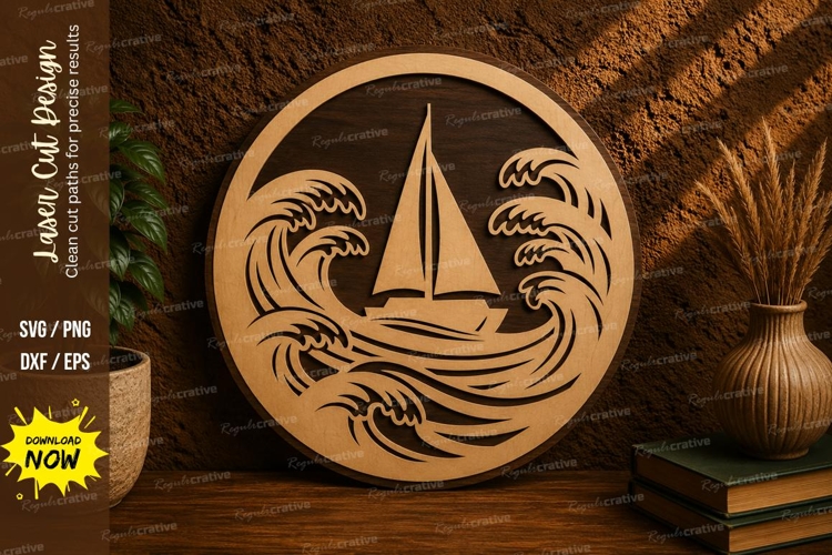 Sailboat Ocean Waves Laser Cut SVG File sailboat svg, ocean