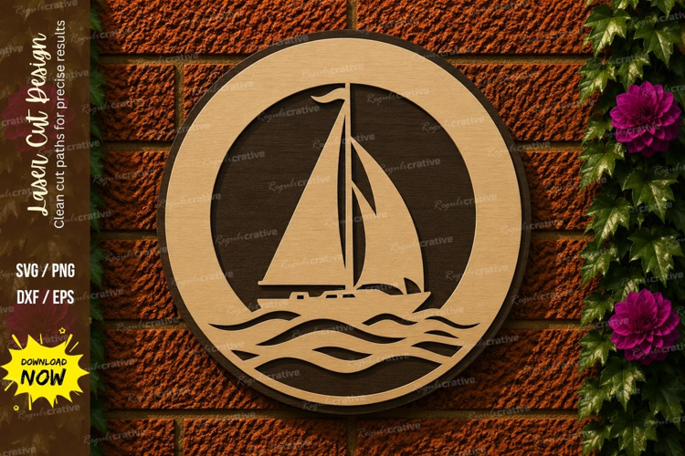Sailboat Ocean Circle Laser Cut SVG File sailboat svg, saili