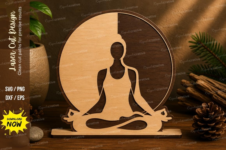 Meditation Circle Woman Laser Cut SVG File meditation svg,