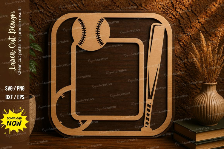 Baseball Square Frame Laser Cut SVG File baseball frame svg,