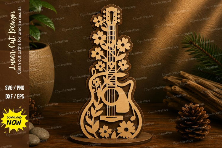 Floral Acoustic Guitar Laser Cut SVG File acoustic guitar sv