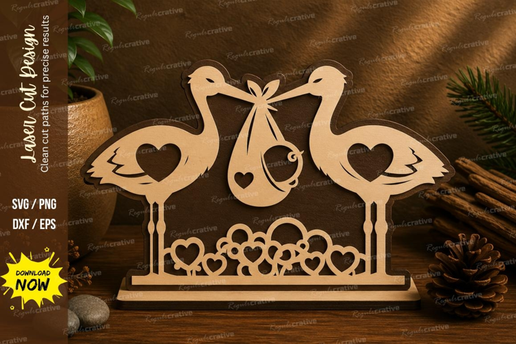 Stork Baby Family Laser Cut SVG File stork svg, baby stork