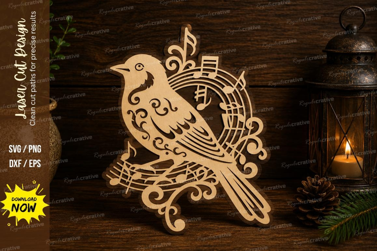 Musical Bird Laser Cut SVG File musical bird svg, bird music