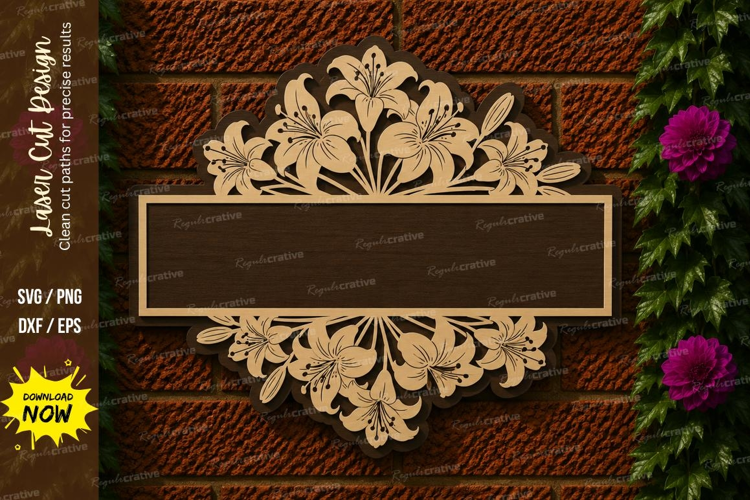 Floral Name Sign Laser Cut SVG File floral name sign, flower
