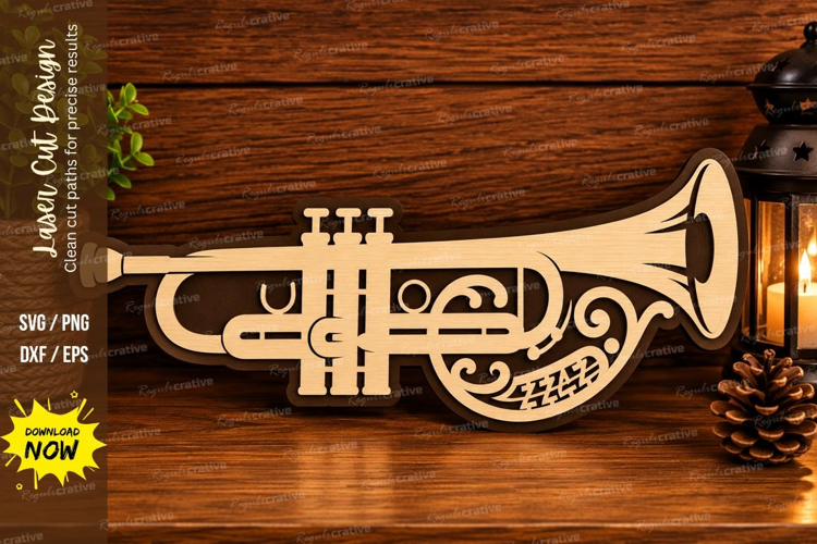 Decorative Trumpet Laser Cut SVG File trumpet svg, musical