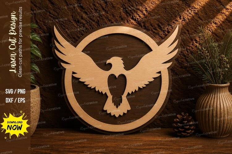 Flying Eagle Circle Laser Cut SVG File eagle svg, flying eag example image 1
