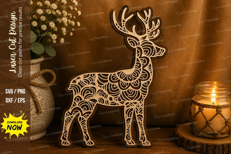 Mandala Deer Stag Laser Cut SVG File deer svg, mandala deer