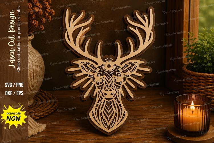 Mandala Deer Head Laser Cut SVG File deer svg, deer head svg