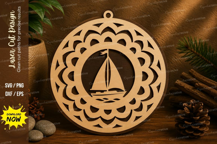 Sailboat Mandala Ornament Laser Cut SVG File sailboat svg