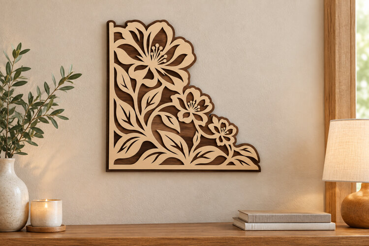 Floral Corner Laser Cut SVG File floral corner svg, flower example image 1