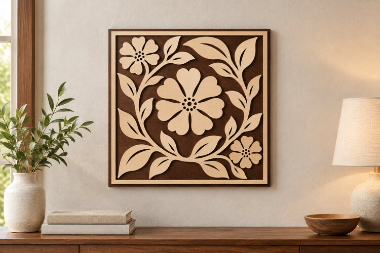 Floral Square Laser Cut SVG File floral square svg, square example image 1