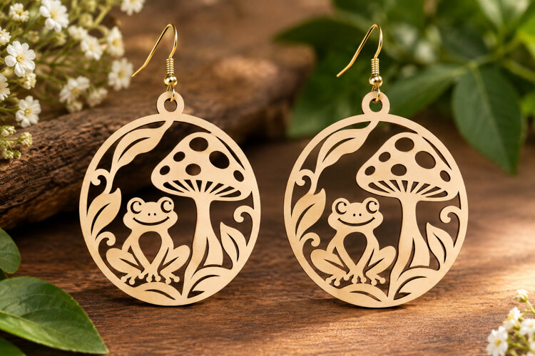 Frog Mushroom Oval Laser Cut SVG File frog mushroom svg example image 1