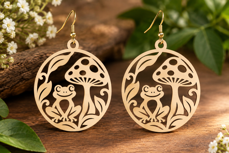 Frog Mushroom Oval Laser Cut SVG File frog mushroom svg