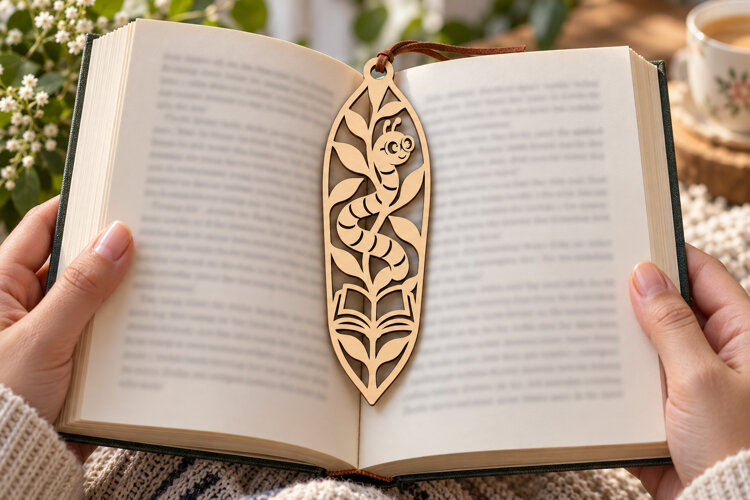 Leaf Bookworm Laser Cut SVG File leaf bookworm svg, bookworm example image 1