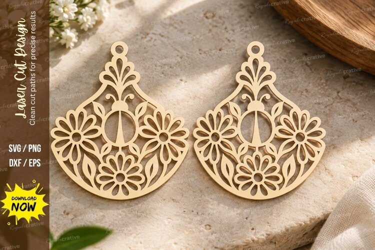 Floral Fan Laser Cut SVG File floral fan svg, fan earring example image 1
