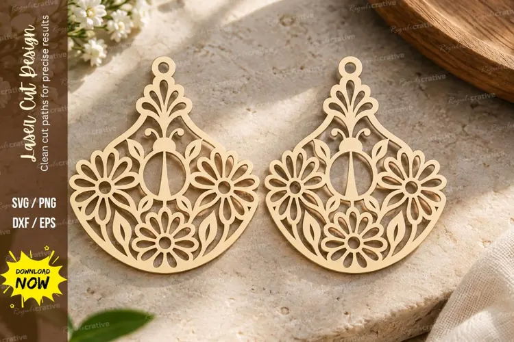 Floral Fan Laser Cut SVG File floral fan svg, fan earring