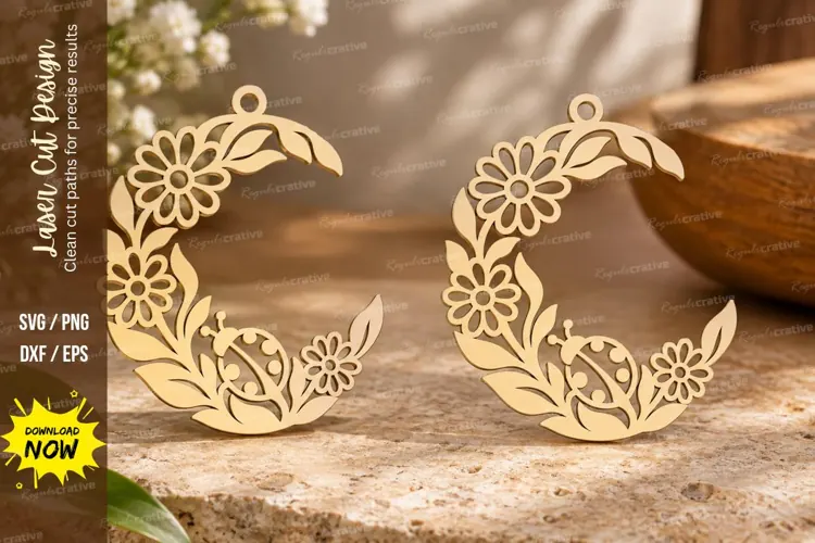 Floral Crescent Laser Cut SVG File floral crescent svg